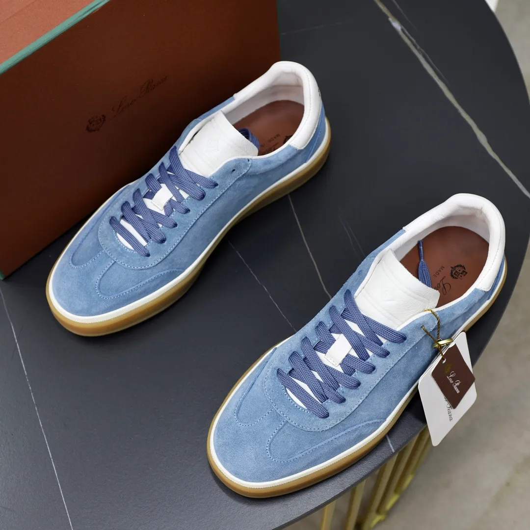 Men's Men's Shoes💰540💰••New Products•• LoroPian*_Noyo-Pianya New men's casual moral training sneakers, LP lace-up casual shoes!  Made of original imported soft cowhide and suede fabric, it highlights the sporty style. The heel is decorated with logo embossing and the original molding. The raw rubber translucent sole combined with the color welt adds a sense of modernity to the shoe. The shoe is overall refreshing and easy to match with style. It has a full cowhide lining for the feet. The original box packaging at the counter comes with wooden balls and a dust bag! Size: 38-44 (.45 customized)